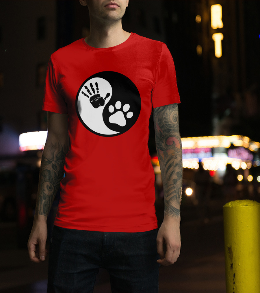 Yin Yang Hand Paw Print Best Dog Harmony T-Shirt