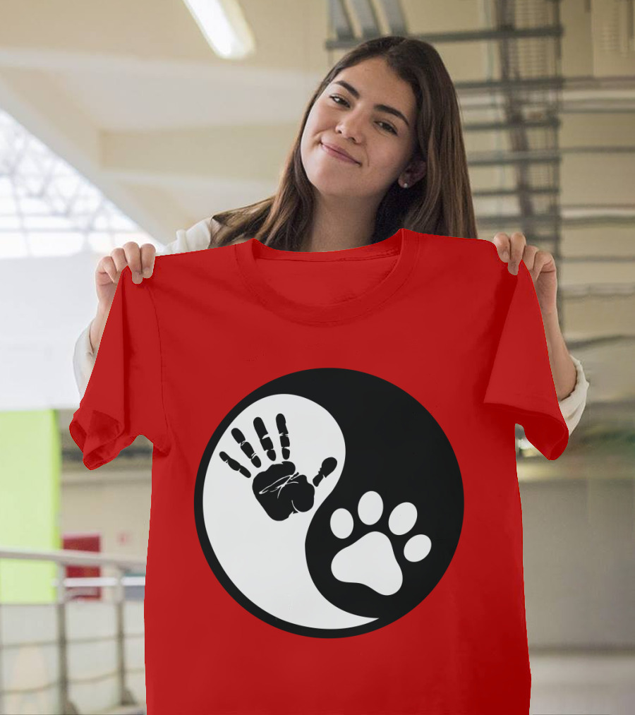 Yin Yang Hand Paw Print Best Dog Harmony T-Shirt
