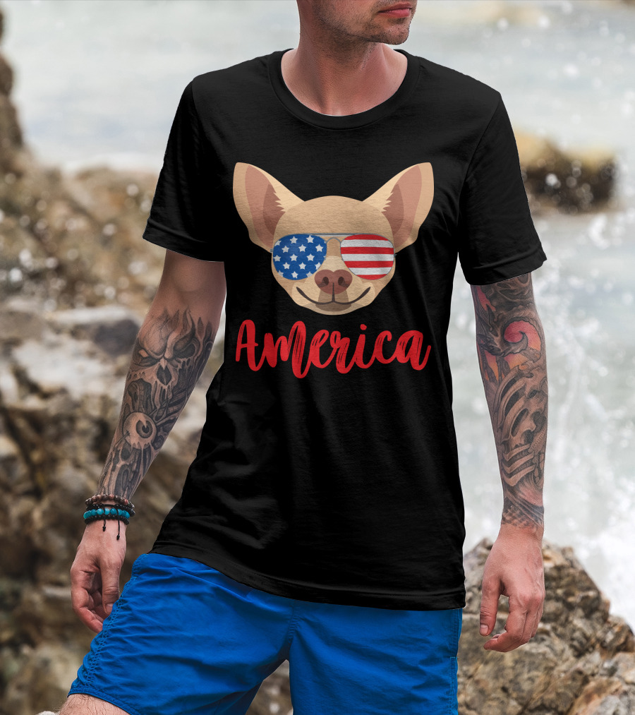 America Chihuahua Patriotic Sunglasses Dog T-Shirt