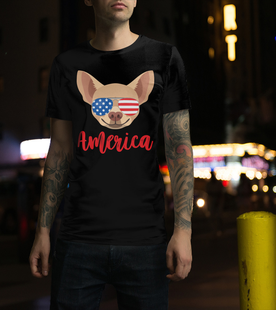 America Chihuahua Patriotic Sunglasses Dog T-Shirt