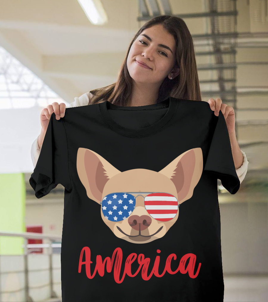 America Chihuahua Patriotic Sunglasses Dog T-Shirt