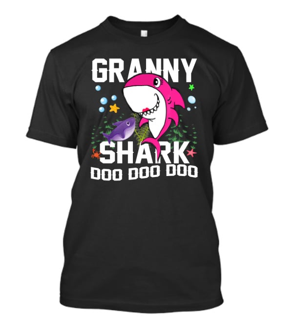 Granny Shark Doo Doo Doo Pink Shark Bubbles Starfish Crab T-Shirt