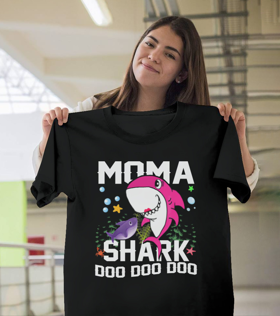 Moma Shark Doo Doo Doo with Pink Shark and Sea Creatures T-Shirt