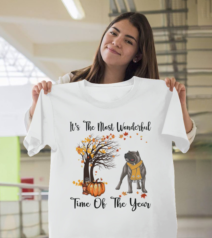 It's The Most Wonderful Time Of The Year Cane Corso Autumn Pumpkin Leaves Scarf T-Shirt