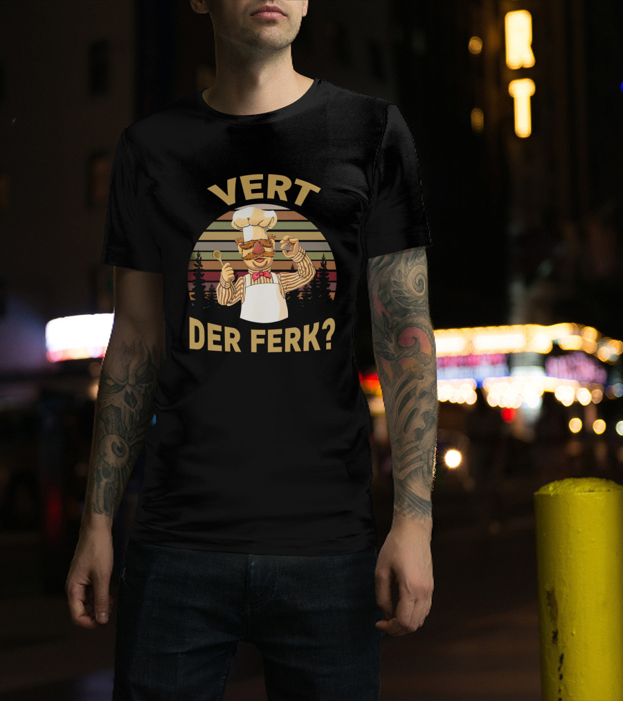 VERT DER FERK Swedish Chef Retro Sunset Forest T-Shirt
