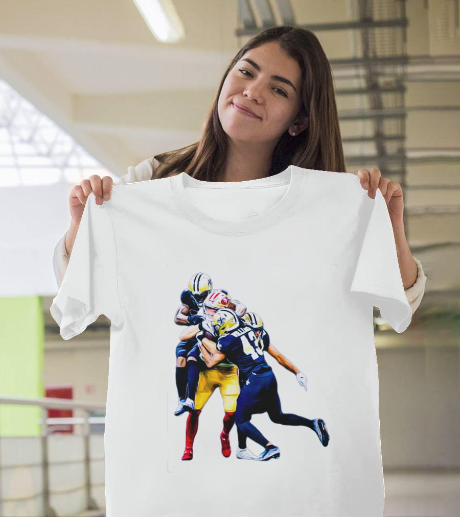 George Kittle Tackled By Three Opponents Football Action Scene T-Shirt
