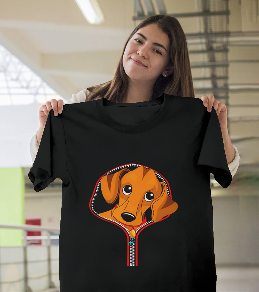 Dachshund Zipper Dog Peeking Out T-Shirt