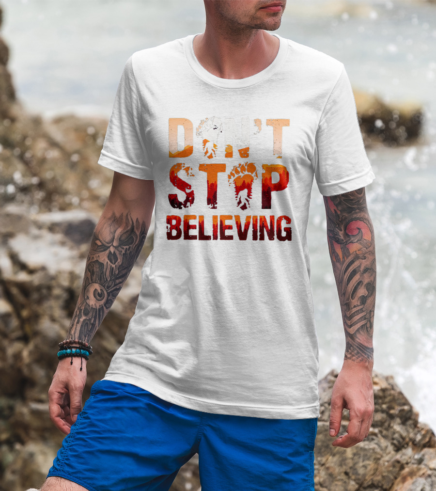 Bigfoot Don't Stop Believing Footprint Silhouette Adventure T-Shirt