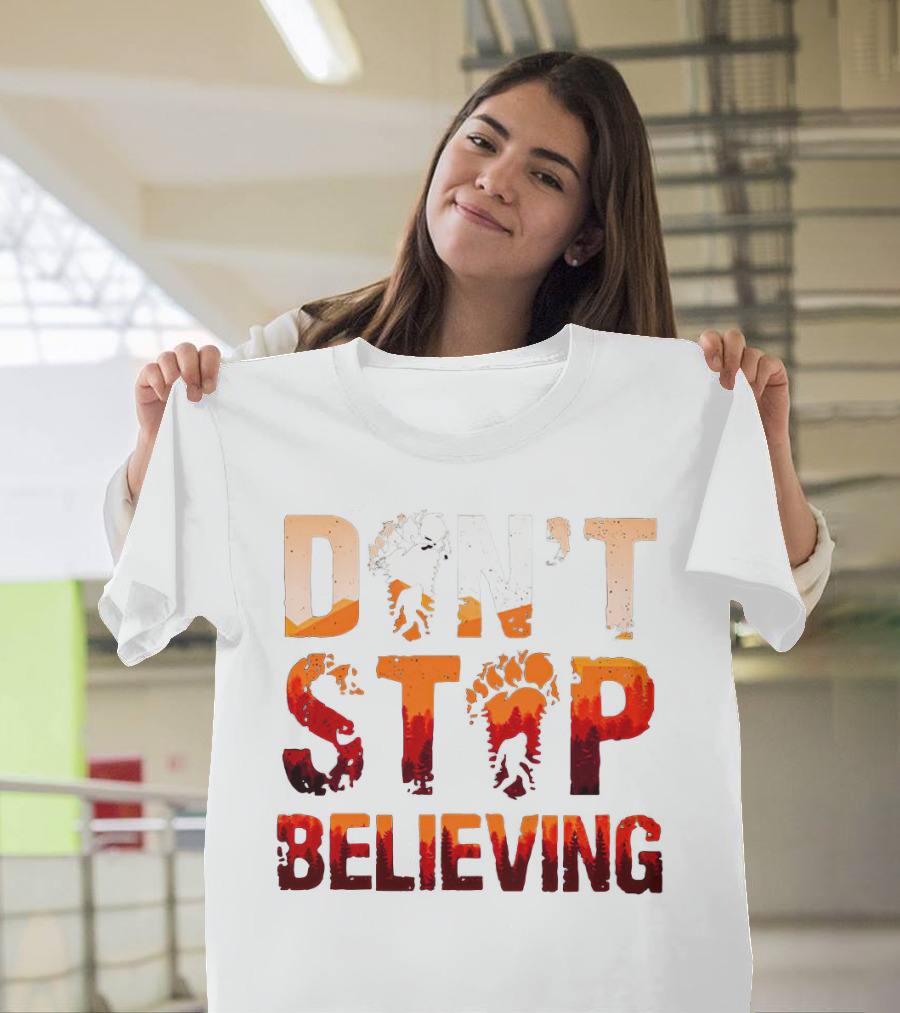 Bigfoot Don't Stop Believing Footprint Silhouette Adventure T-Shirt