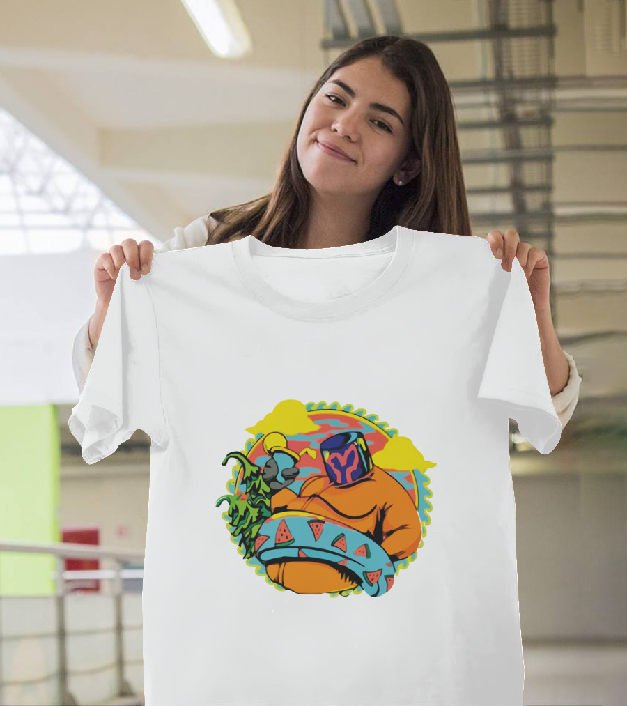 Ganja White Night Space Traveler with Watermelon and Robot Arm T-Shirt