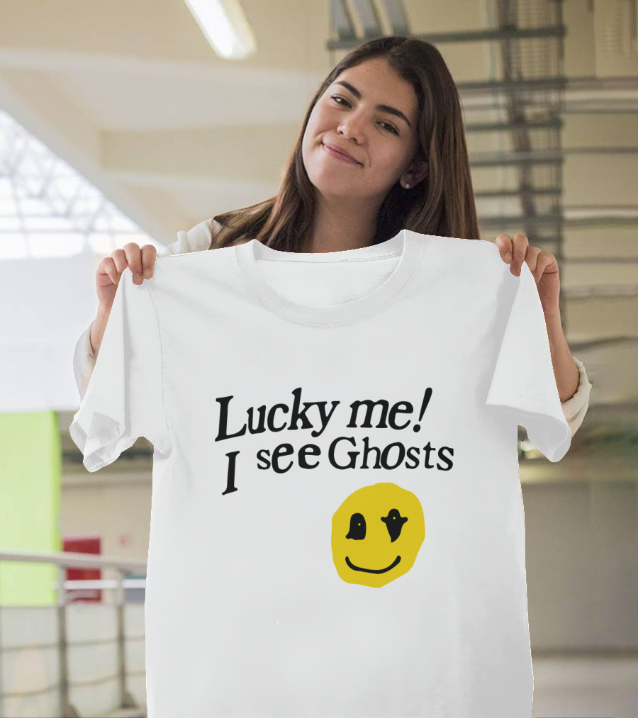 Lucky Me I See Ghosts Kids See Ghosts Merch Yellow Smiley Face T-Shirt