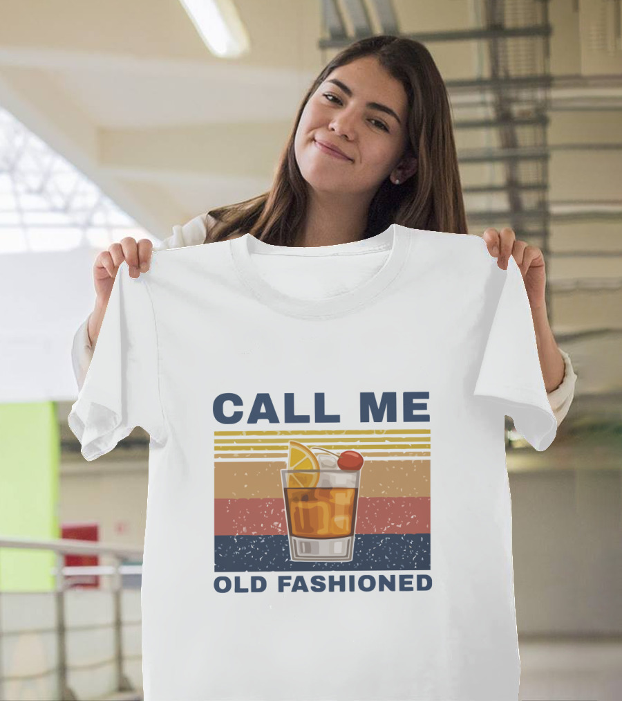Call Me Old Fashioned Whiskey Cocktail Retro Stripes T-Shirt