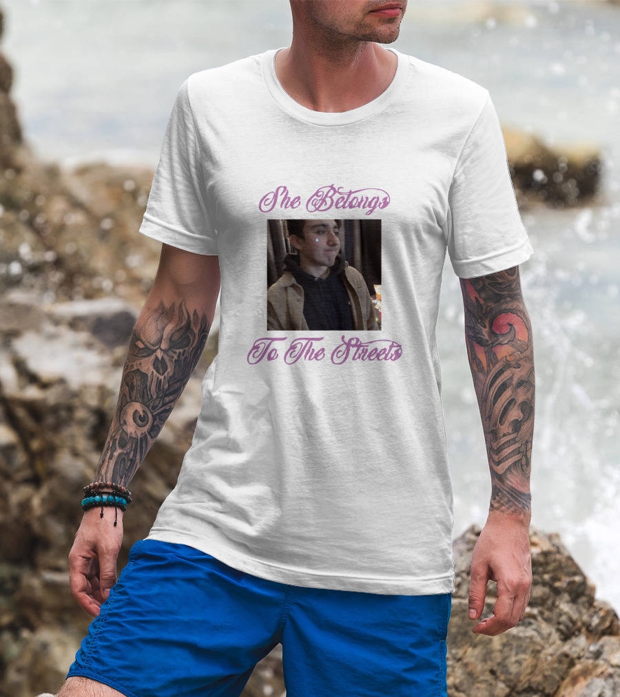 She Belongs To The Streets Photo Of Young Man Smirking In Hoodie And Jacket T-Shirt