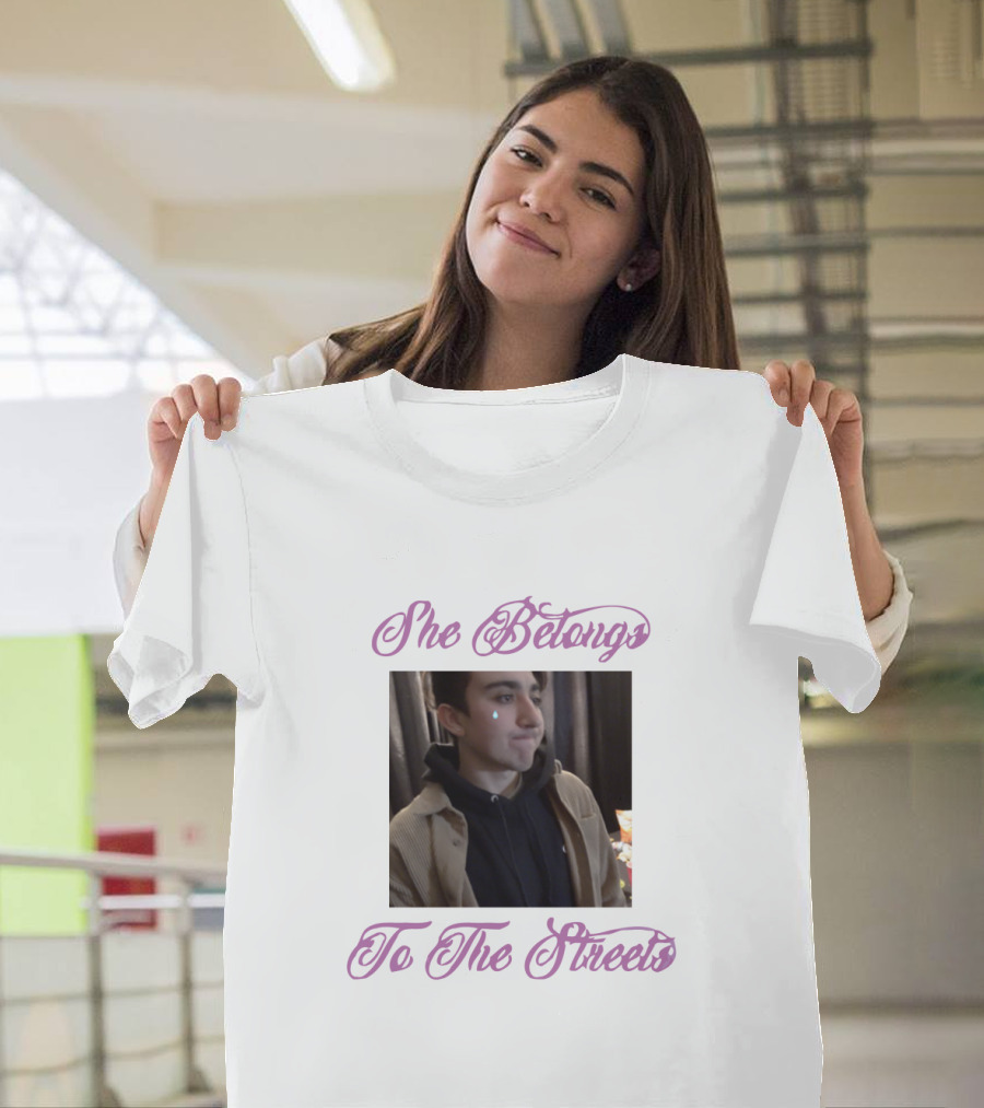 She Belongs To The Streets Photo Of Young Man Smirking In Hoodie And Jacket T-Shirt