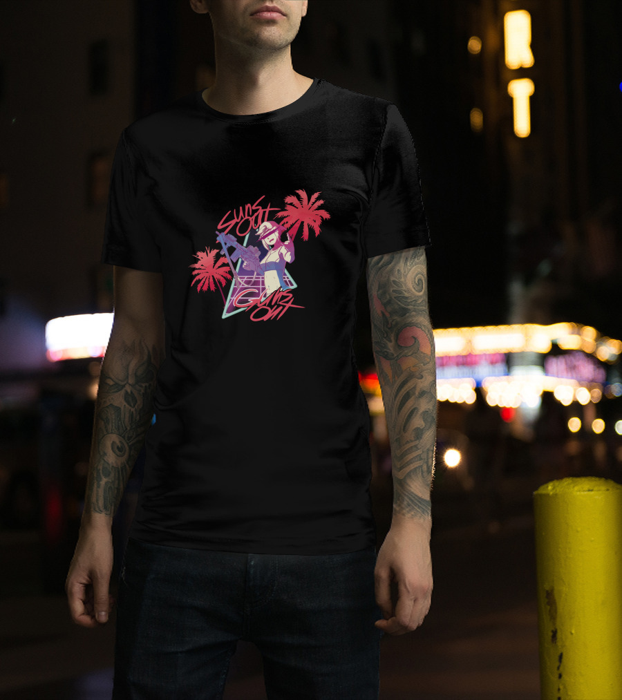 Suns Out Guns Out Retro Palm Trees Neon T-Shirt