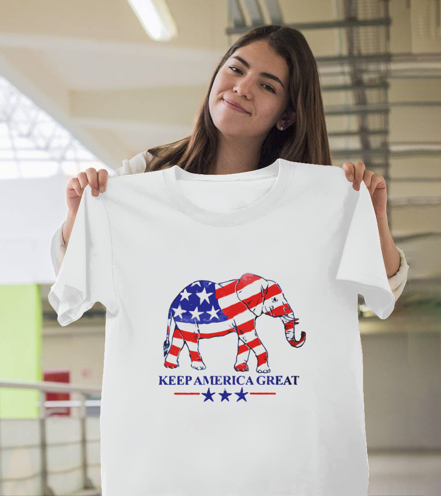 Keep America Great Patriotic Elephant Memorial Day Stars Stripes T-Shirt