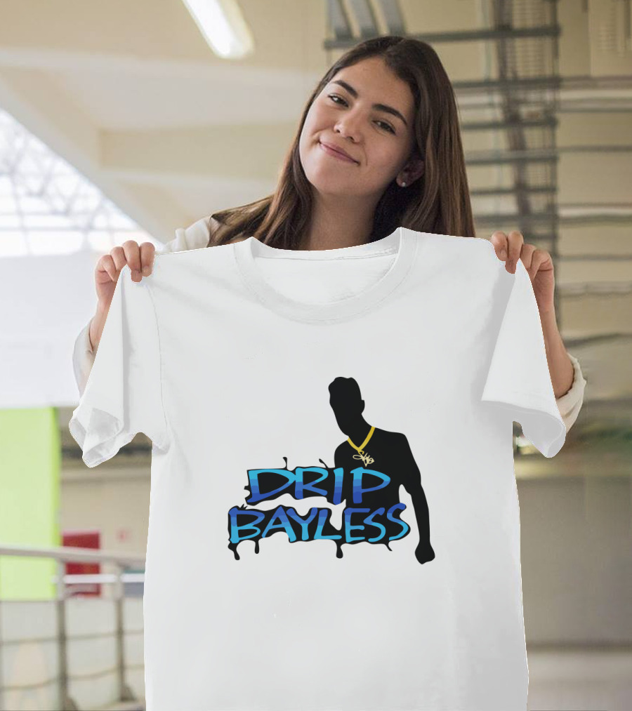Drip Bayless Silhouette With Gold Chain And Blue Graffiti Text T-Shirt