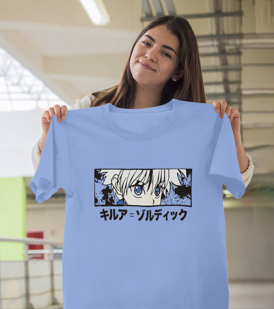 Killua Zoldyck Anime Portrait Blue Eyes Japanese Text Zumiez T-Shirt