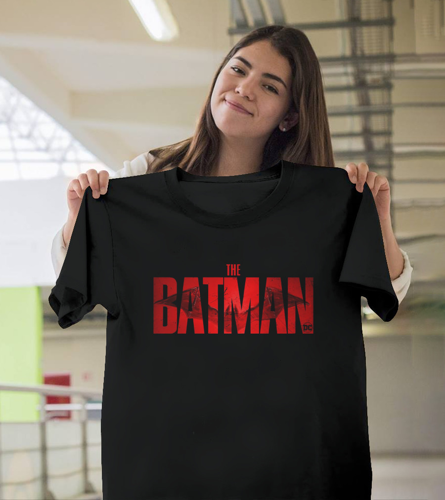 The Batman DC Red Text with Bat T-Shirt