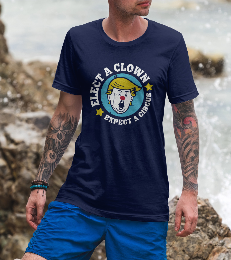 Elect A Clown Expect A Circus Yellow Hair Red Nose Stars T-Shirt