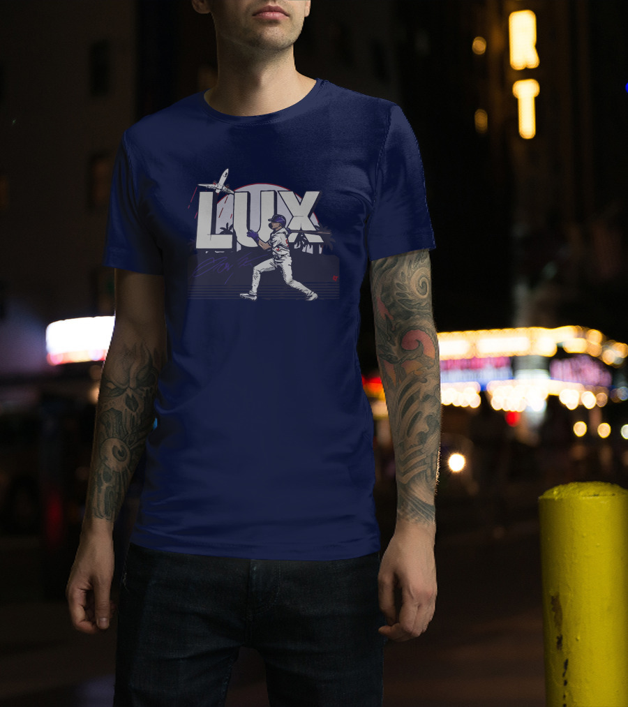 LUX Los Angeles Baseball Player With Plane And Palm Trees T-Shirt
