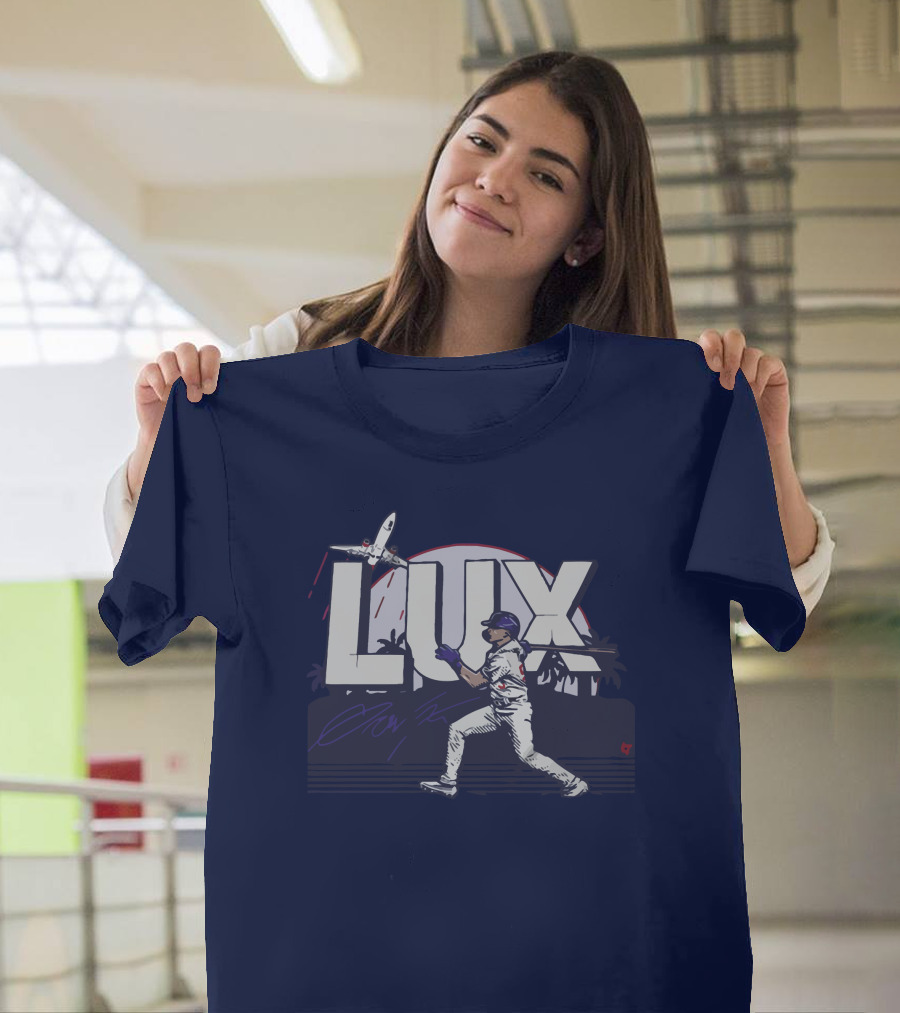 LUX Los Angeles Baseball Player with Plane and Palm Trees T-Shirt