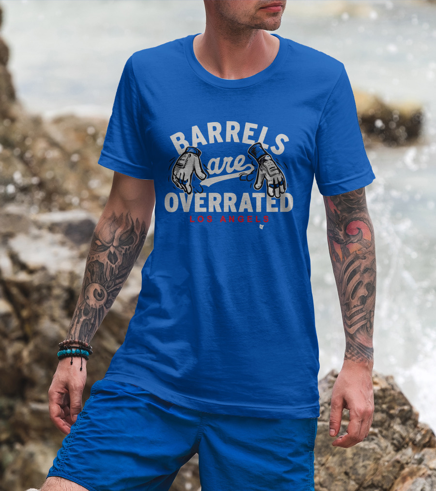 Barrels Are Overrated Los Angeles Baseball Glove Motif T-Shirt