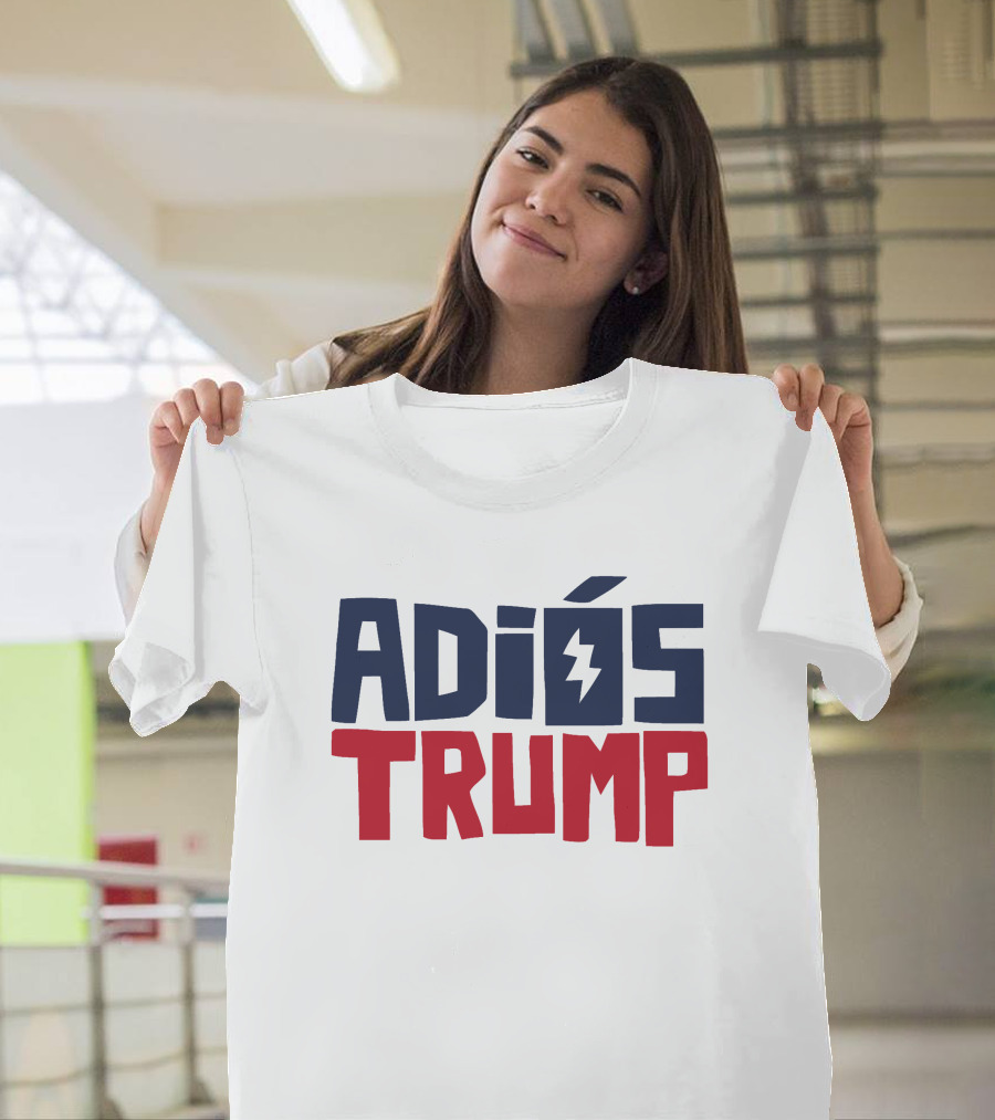 Adiós Trump Bold Red Blue Text with Lightning T-Shirt