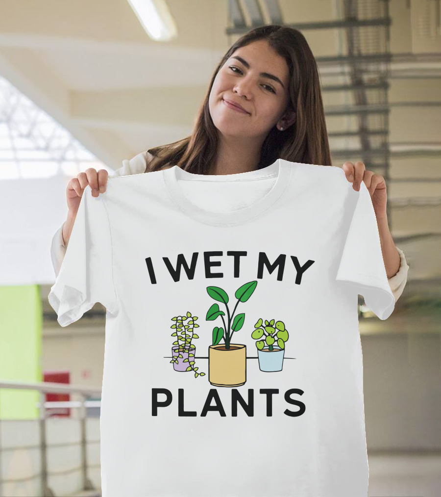I Wet My Plants Three Potted Green Leaves T-Shirt