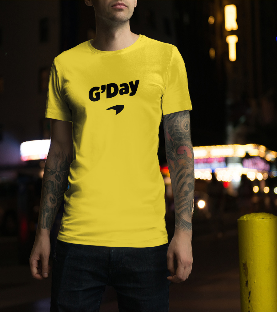 Daniel Ricciardo G'Day McLaren Logo Yellow Background T-Shirt