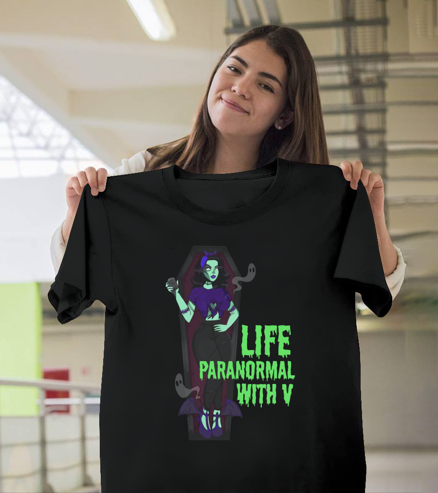 Life Paranormal with V Gothic Ghostly Coffin Character T-Shirt