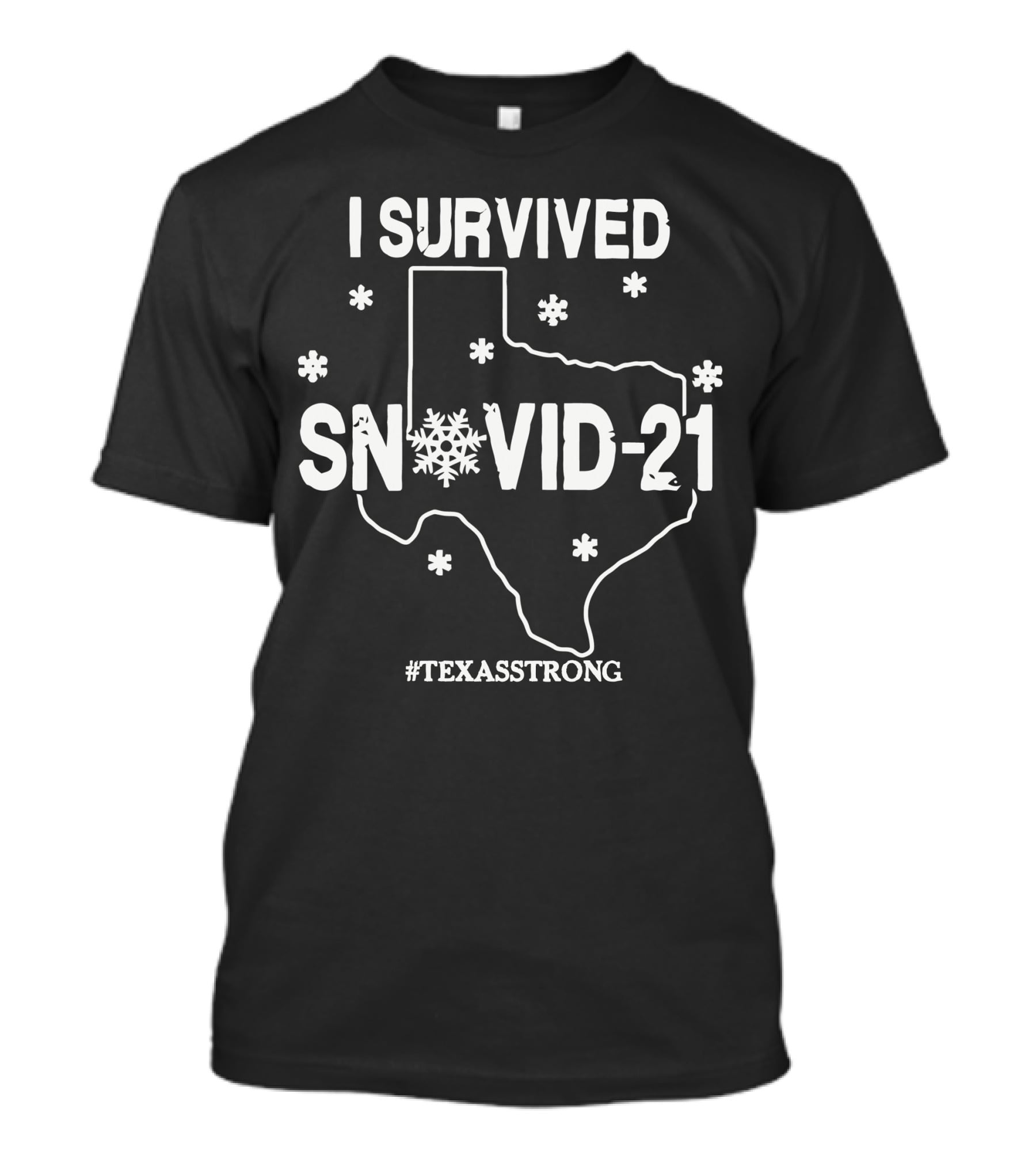 I Survived Snovid-21 Texas Strong Map Outline With Snowflakes T-Shirt