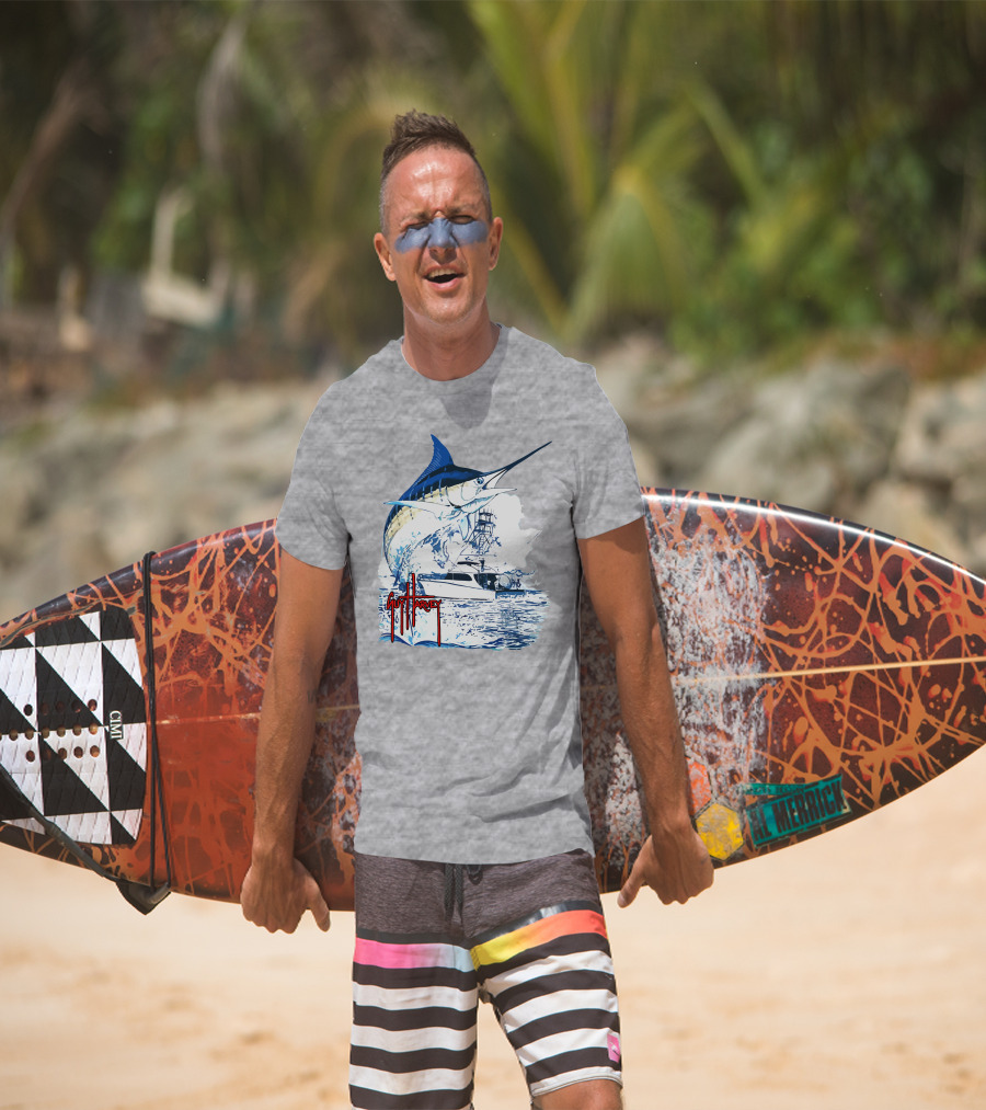 Guy Harvey Marlin Fishing Boat Ocean Adventure T-Shirt