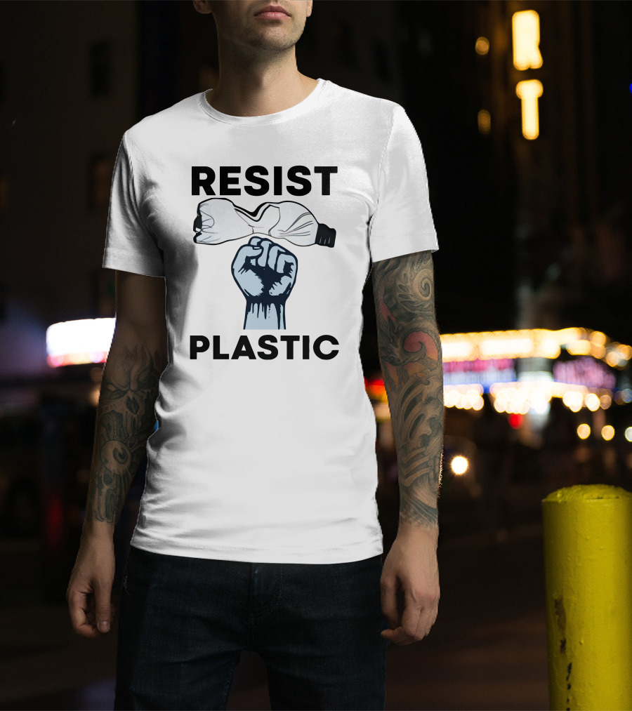RESIST PLASTIC Raised Fist Crushing Bottle T-Shirt