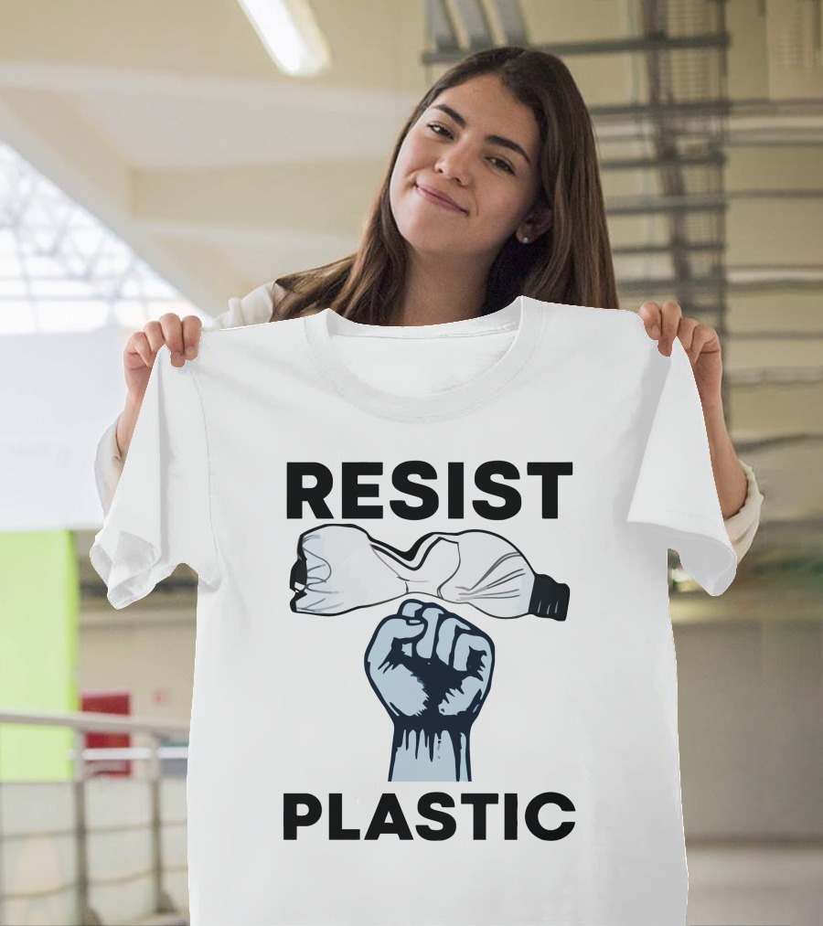 RESIST PLASTIC Raised Fist Crushing Bottle T-Shirt