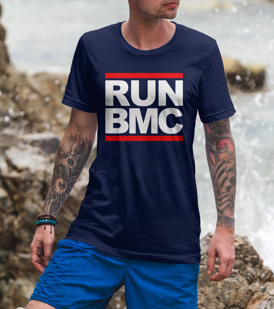RUN BMC Bold White Text With Red Bars T-Shirt