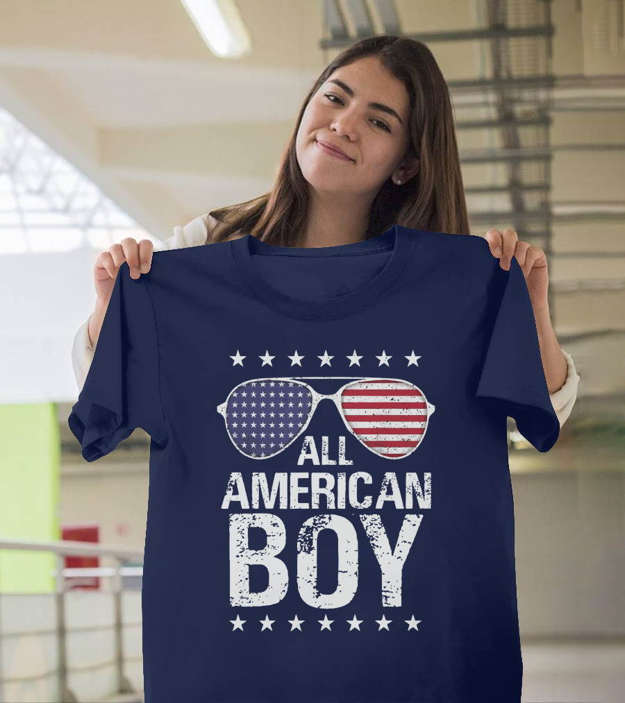 All American Boy Patriotic Sunglasses Stars Flag Fourth Of July T-Shirt