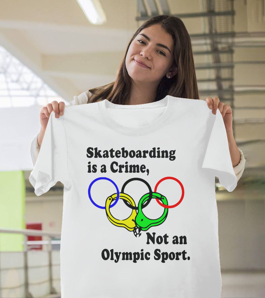Skateboarding Is a Crime Not an Olympic Sport Handcuff Rings T-Shirt
