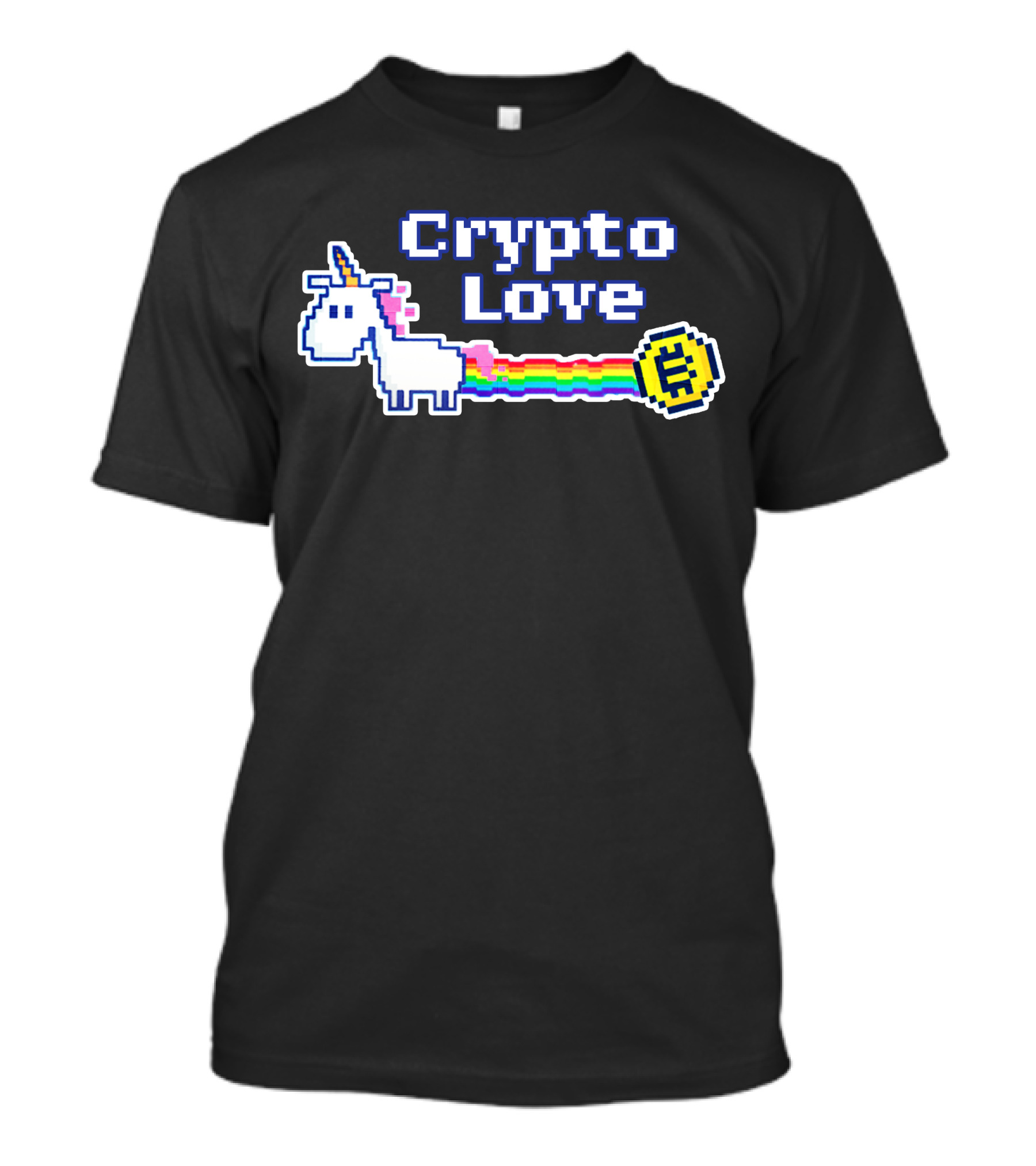 Crypto Love Unicorn Pixel Art Rainbow Coin T-Shirt