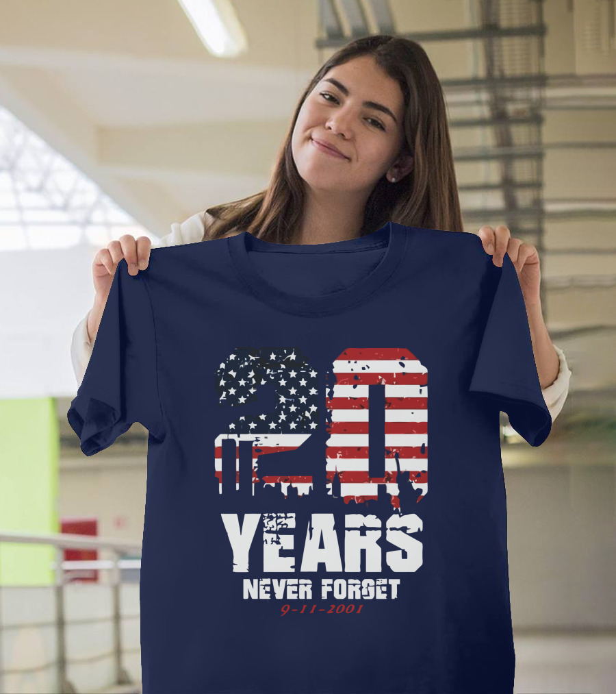 20 Years Never Forget 9-11-2001 American Flag T-Shirt