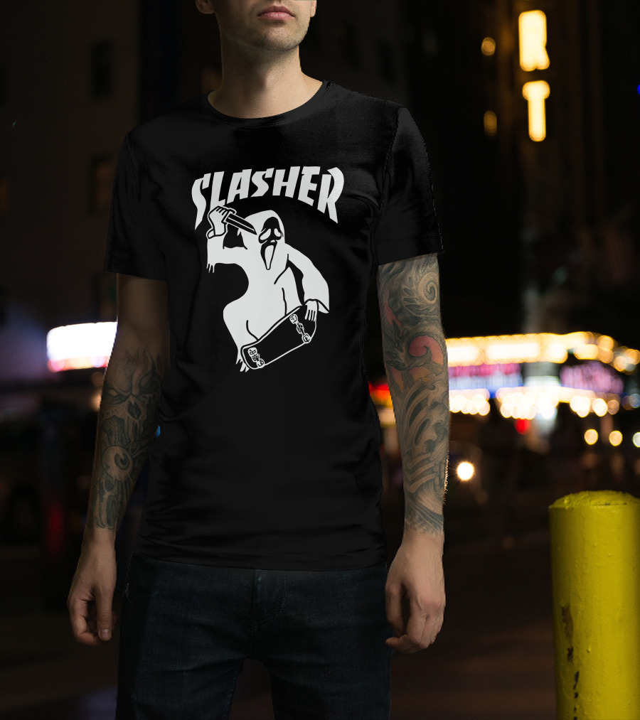 Slasher Skateboard Ghost Mask Knife T-Shirt