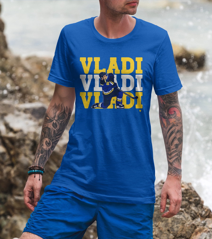 VLADI Chant Hockey Player In Blue And Yellow With Number 91 T-Shirt