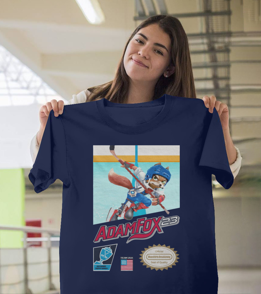 Adam Fox 23 Hockey USA Bluebirds Breakaway Seal of Quality Team Winner T-Shirt