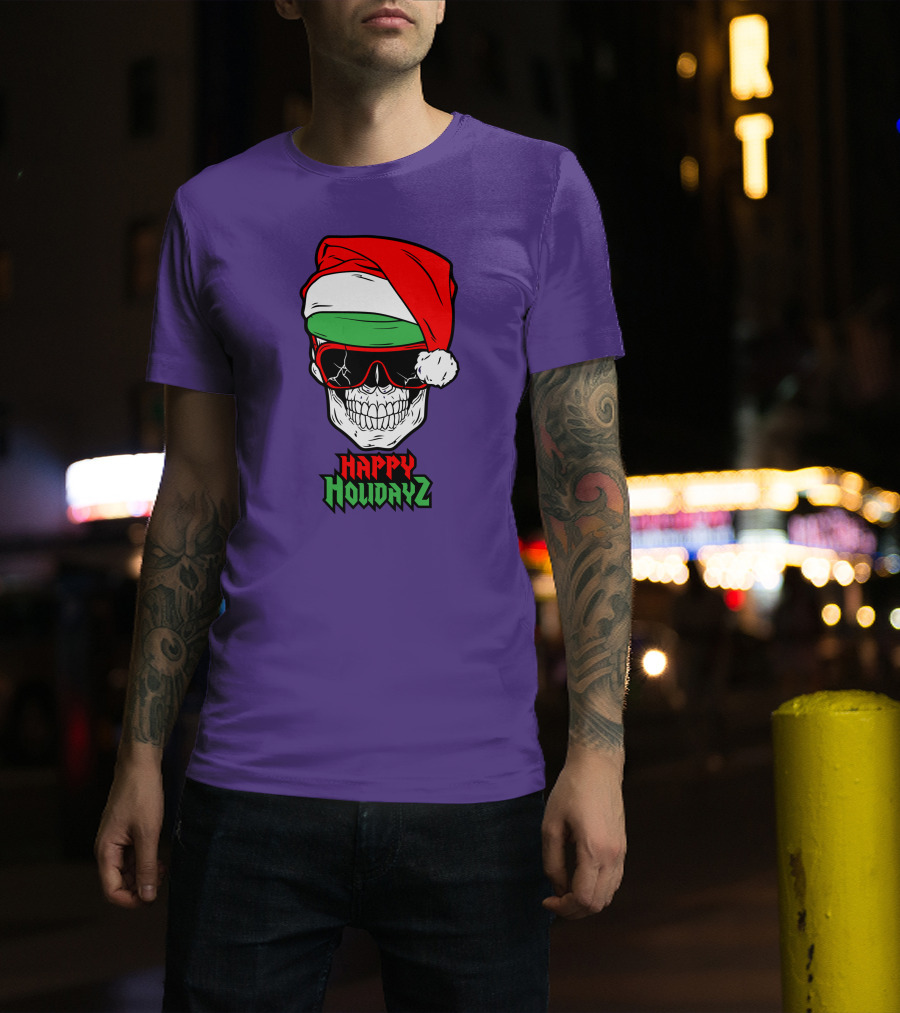 Matt Cardona Happy Holidayz Skull Santa Hat T-Shirt