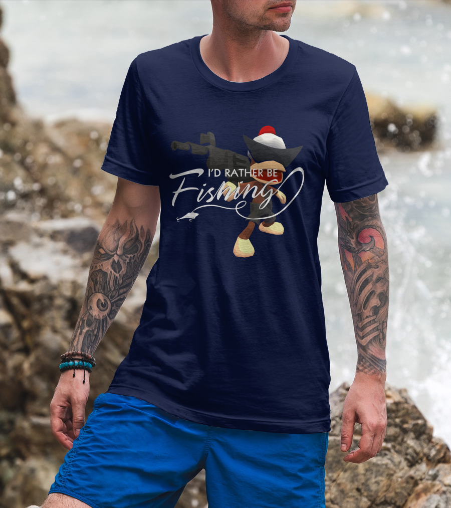 I'd Rather Be Fishing Video Game Character With Rod And Hat T-Shirt