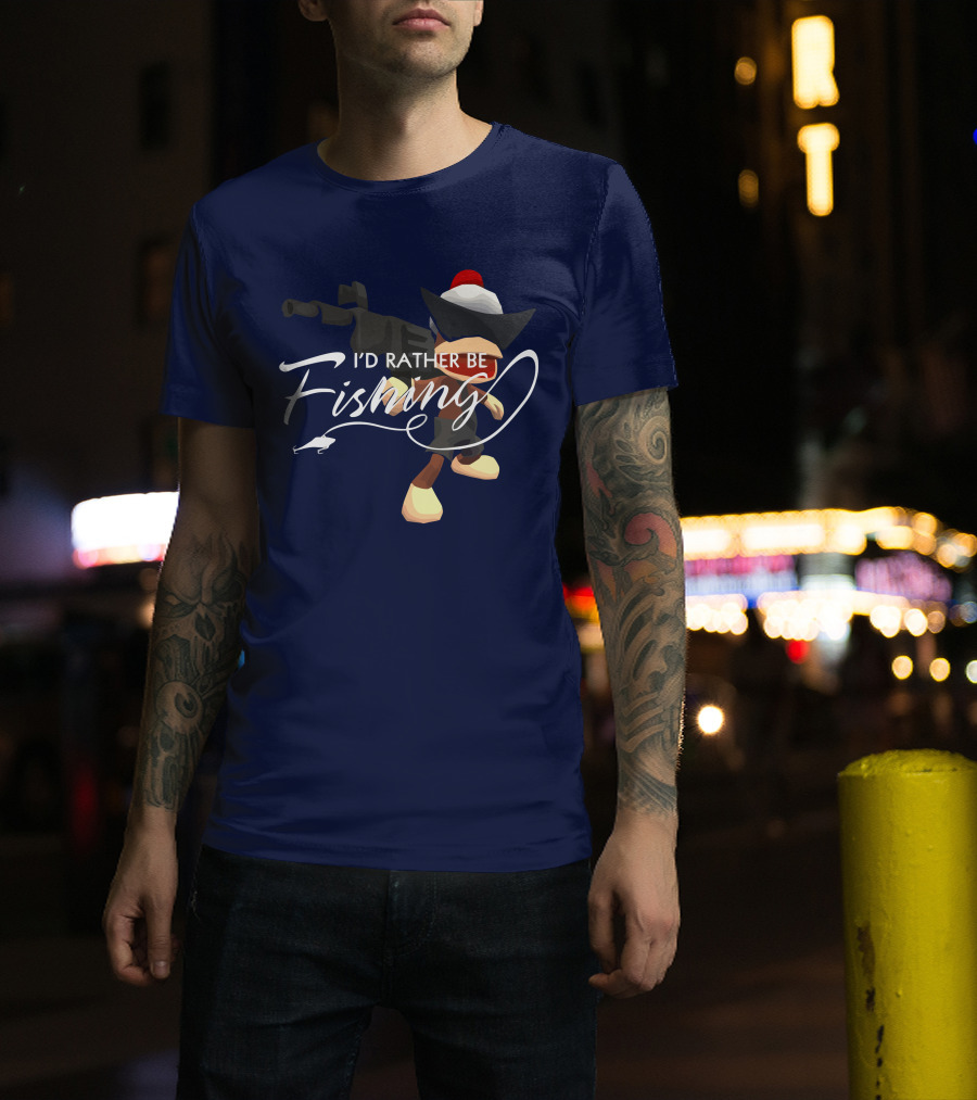 I'd Rather Be Fishing Video Game Character With Rod And Hat T-Shirt
