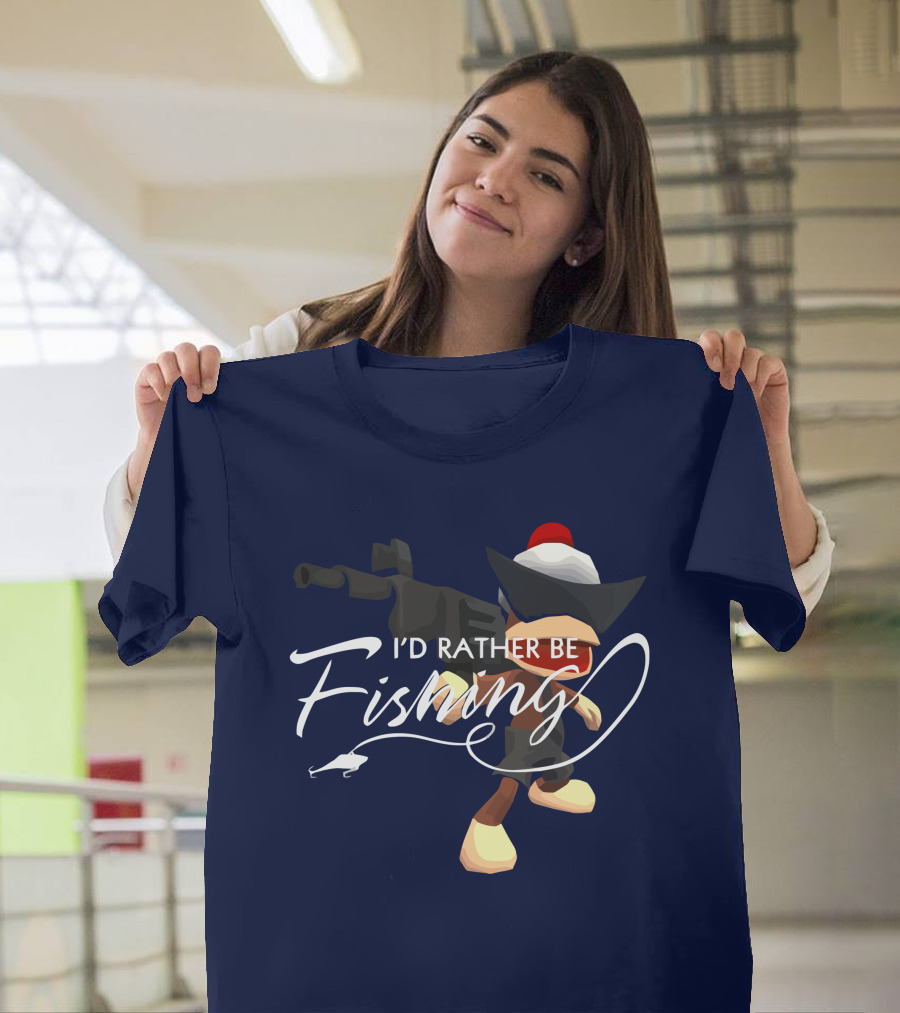 I'd Rather Be Fishing Video Game Character With Rod And Hat T-Shirt