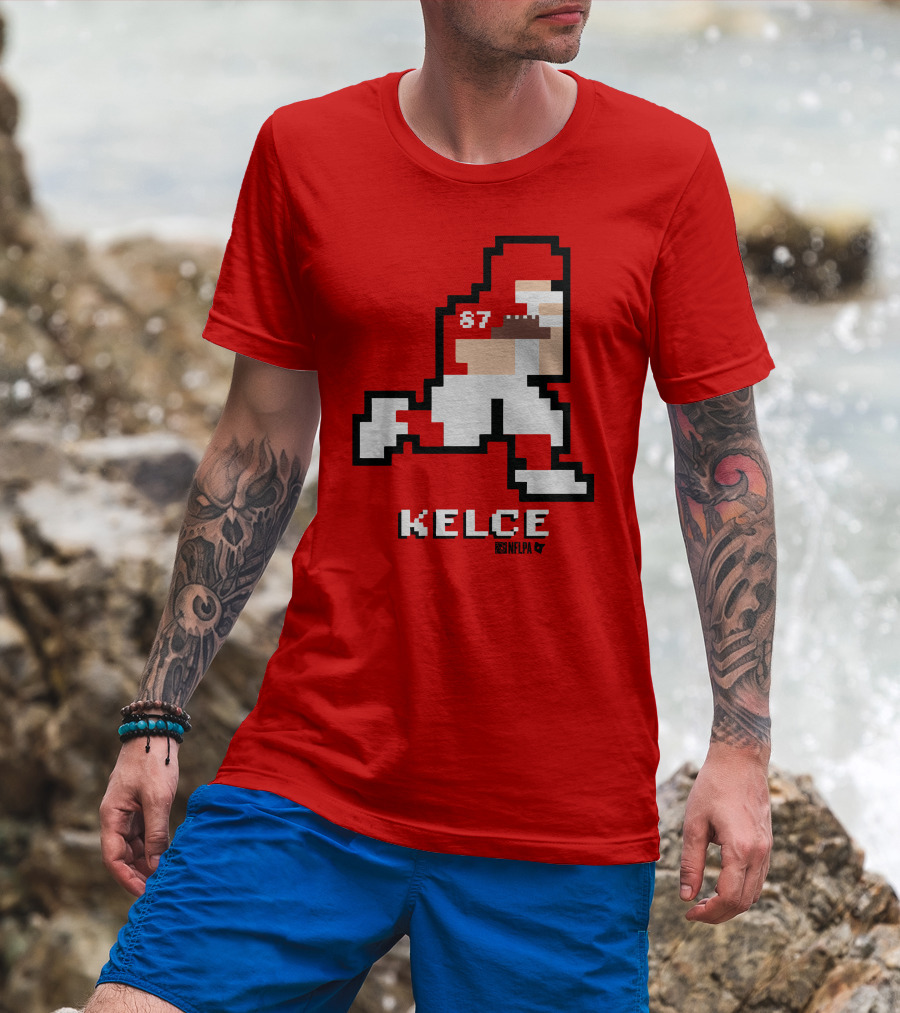 Kelce 87 NFLPA 8 Bit Retro Football Red T-Shirt