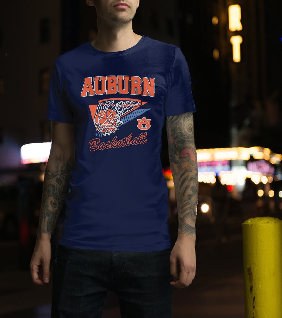 Auburn Basketball Retro Style Net And Ball T-Shirt