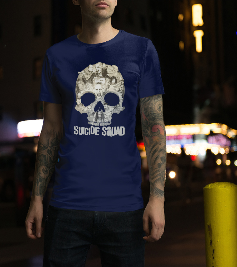 Suicide Squad Skull Collage With Iconic Characters T-Shirt